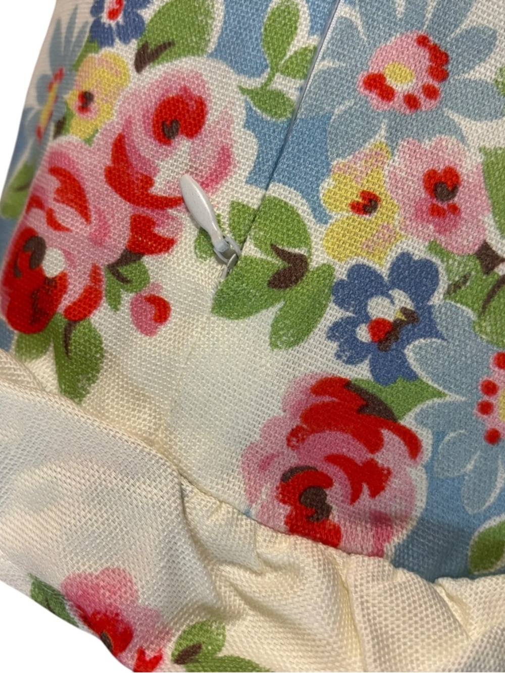 Cath Kidston NWT DAISY ROSE CHECK RUFFLE BLUE bolster pillow 8”x 20” - Picture 7 of 8